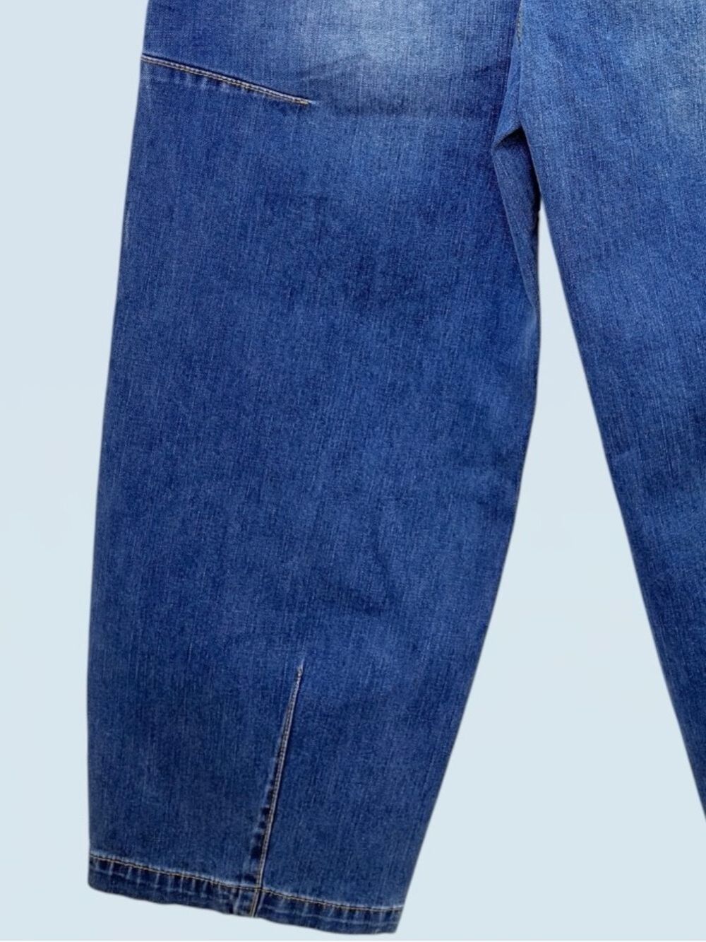 NWT Curved Barrel Leg Horseshoe Denim Cropped Drawstring Jeans M FLAMINGALS - Picture 11 of 12